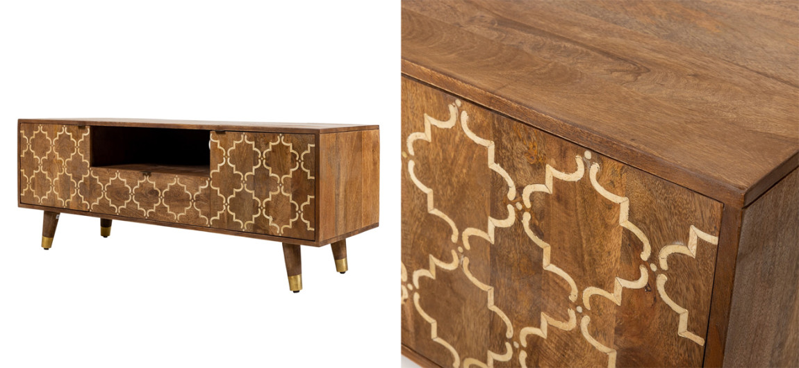 ТВ-тумба из натурального дерева Bone Inlay