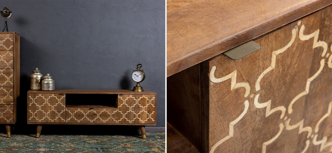 ТВ-тумба из натурального дерева Bone Inlay