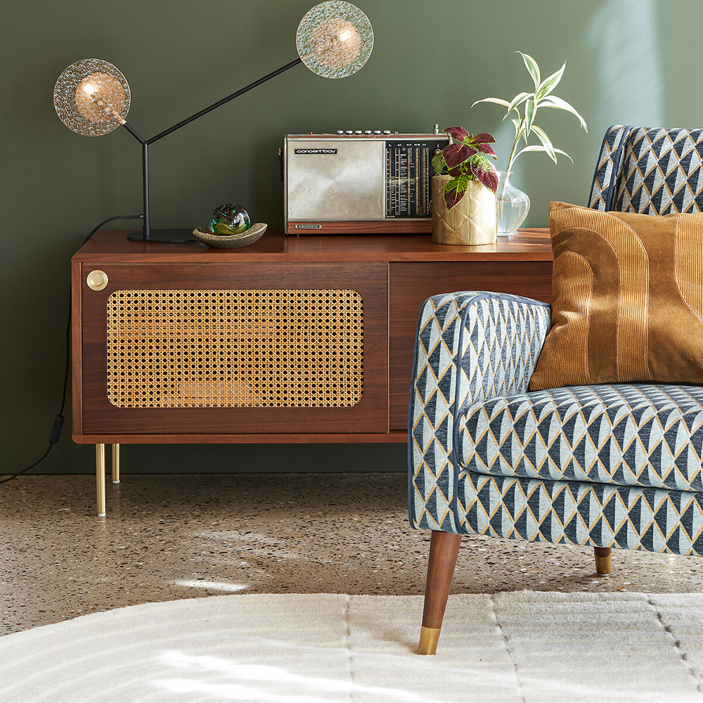 ТВ-тумба из ореха с плетеным декором Eland Wooden Wicker TV Stand