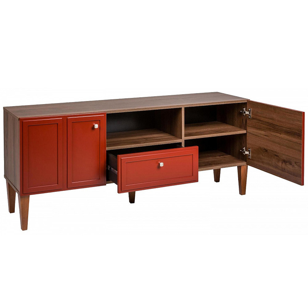 ТВ-тумба красная из массива бука с 2-мя дверками и ящиком Wenge Light