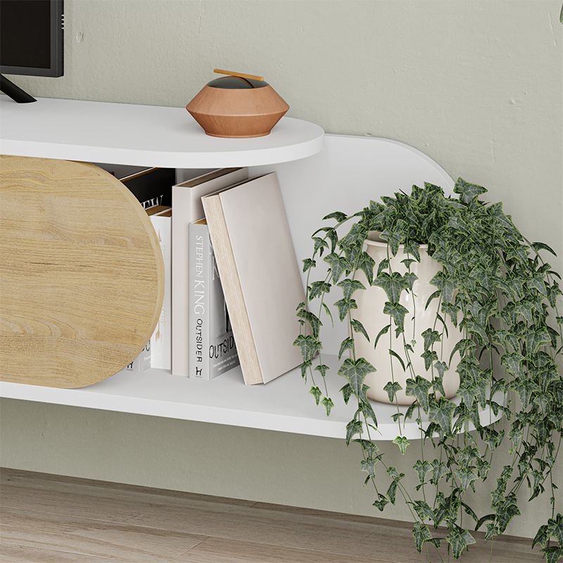 ТВ-тумба подвесная белая с полкой и откидной дверцей цвета древесины TONE TV STAND WHITE