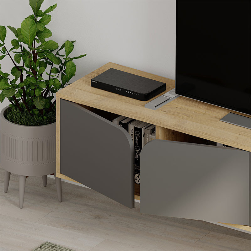 ТВ-тумба подвесная цвета древесины с 4-мя темно-серыми дверцами SPARK TV STAND OAK ANTHRACITE
