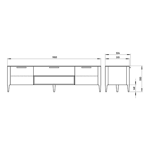 ТВ-тумба с 2-мя дверцами и ящиком Type ширина 200 см
