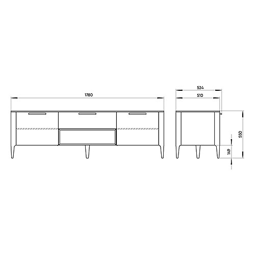 ТВ-тумба с 2-мя дверцами и ящиком из массива дуба Type oak