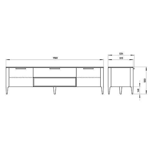 ТВ-тумба с 2-мя дверцами и ящиком из массива дуба Type oak