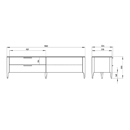 ТВ-тумба с 2-мя ящиками и откидной дверцей из массива дуба Type oak