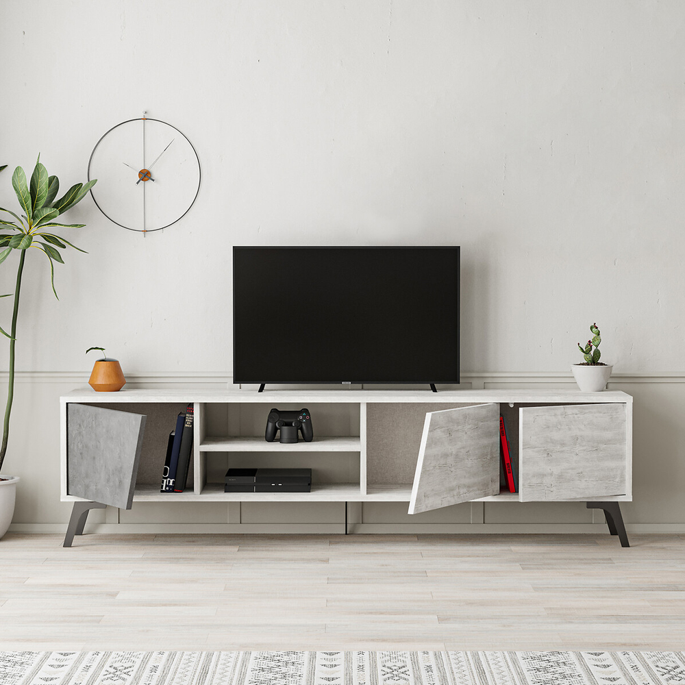 ТВ-тумба с 3-мя дверцами и полками Grey Albe TV Stand