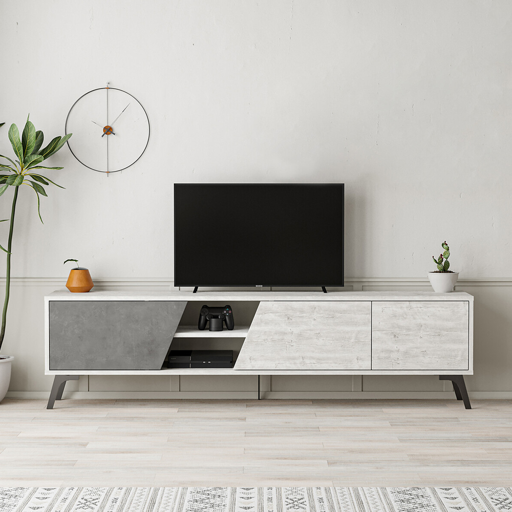 ТВ-тумба с 3-мя дверцами и полками Grey Albe TV Stand