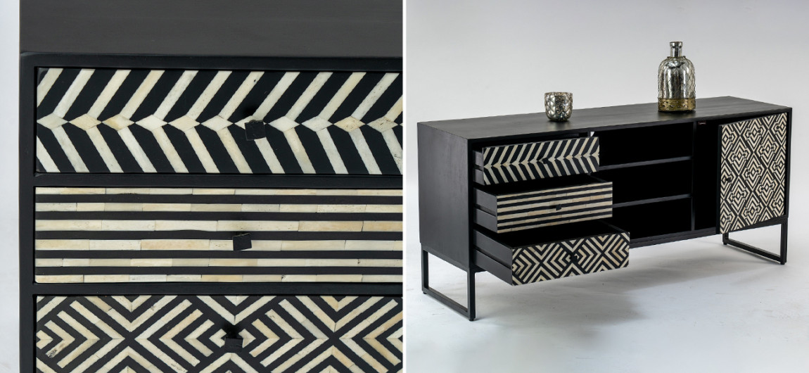 ТВ-тумба с орнаментом инкрустированная костью Bone Inlay 140