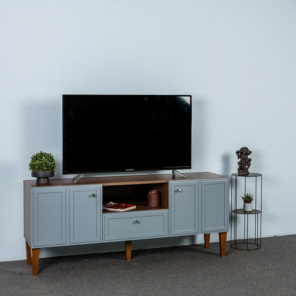 ТВ-тумба серая из массива бука с 2-мя дверками и ящиком Wenge Light
