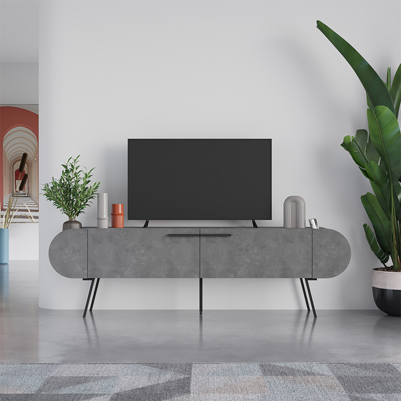 ТВ-тумба серая с 2-мя откидными дверцами и 2-мя открытыми полками CAPSULE TV STAND RETRO GREY