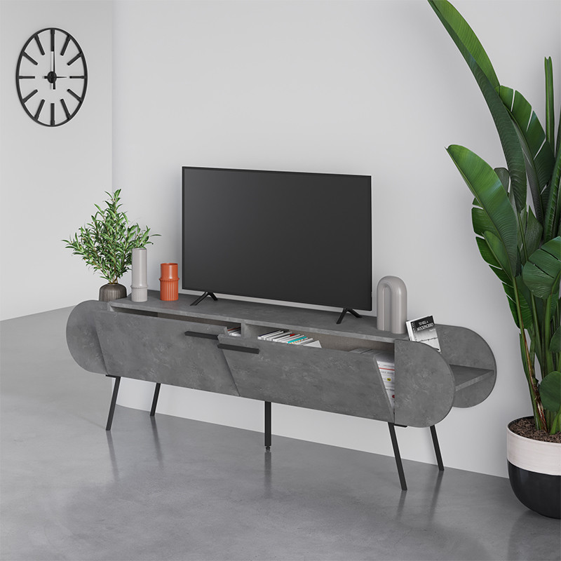 ТВ-тумба серая с 2-мя откидными дверцами и 2-мя открытыми полками CAPSULE TV STAND RETRO GREY