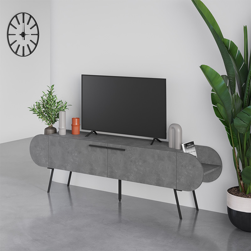 ТВ-тумба серая с 2-мя откидными дверцами и 2-мя открытыми полками CAPSULE TV STAND RETRO GREY