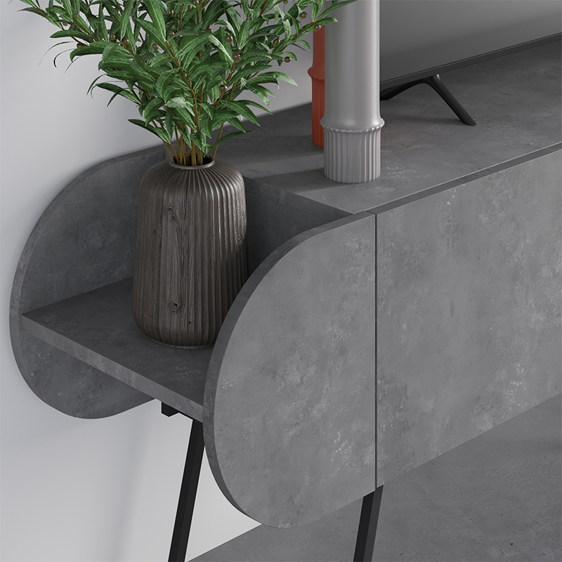 ТВ-тумба серая с 2-мя откидными дверцами и 2-мя открытыми полками CAPSULE TV STAND RETRO GREY