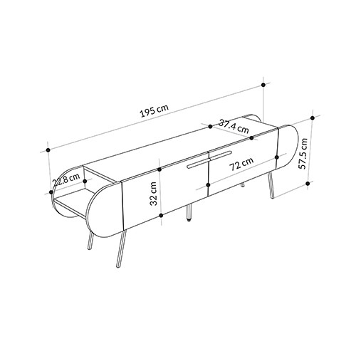 ТВ-тумба серая с 2-мя откидными дверцами и 2-мя открытыми полками CAPSULE TV STAND RETRO GREY