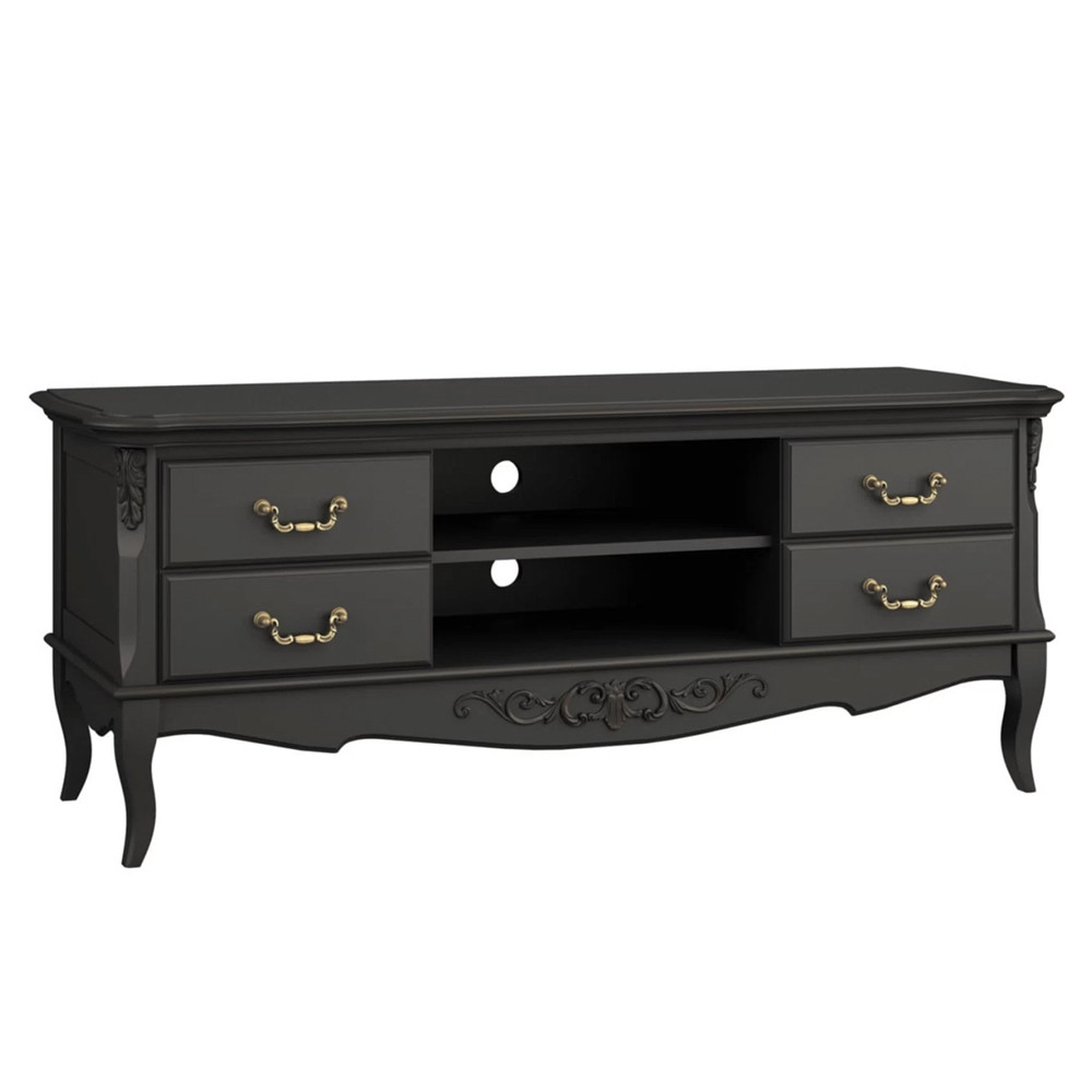 ТВ-тумба черная из массива бука с 4-мя ящиками и 2-мя полками Black Provence