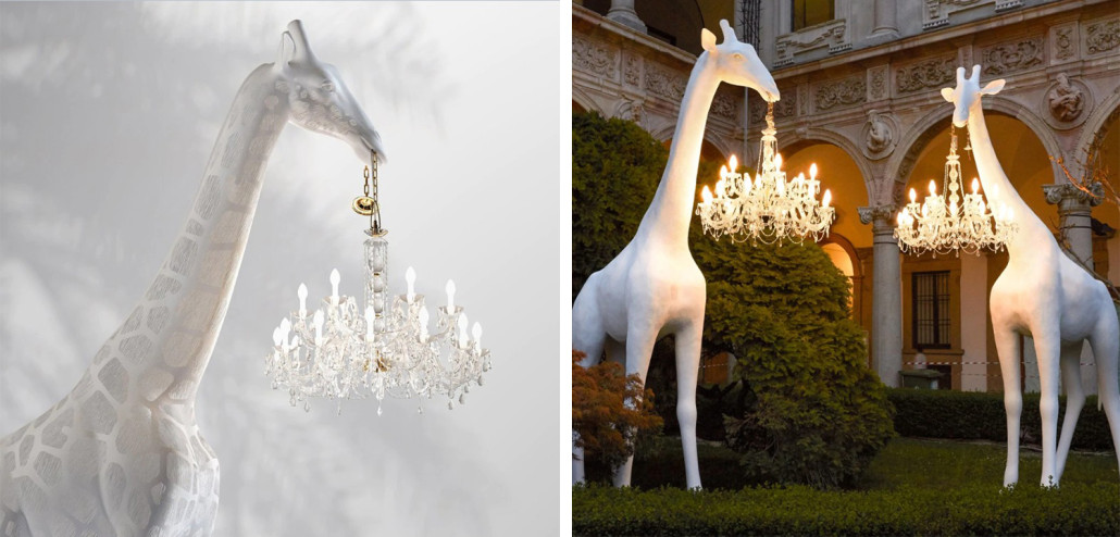 Торшер белый жираф в натуральную величину White Giraffe Lamp large size