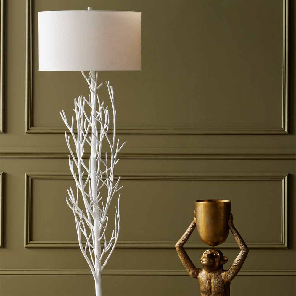 Торшер белый с цилиндрическим абажуром и каркасом в виде дерева Branched Tree
