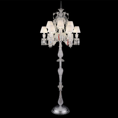 Торшер с 12-ю белыми текстильными абажурами и хрустальными подвесками Lustre Reverie