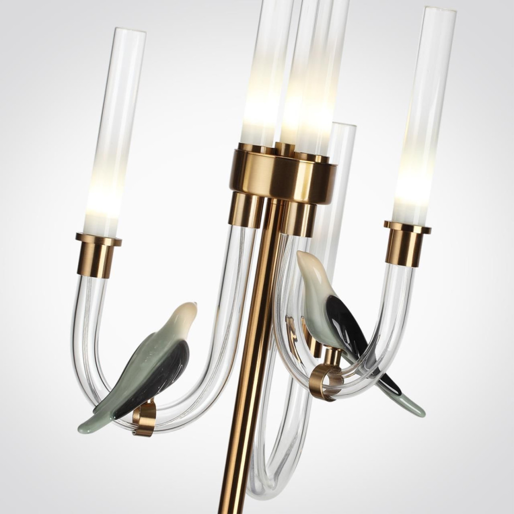 Торшер с 2-мя фигурками птиц на изогнутых прозрачных трубках Ganthea