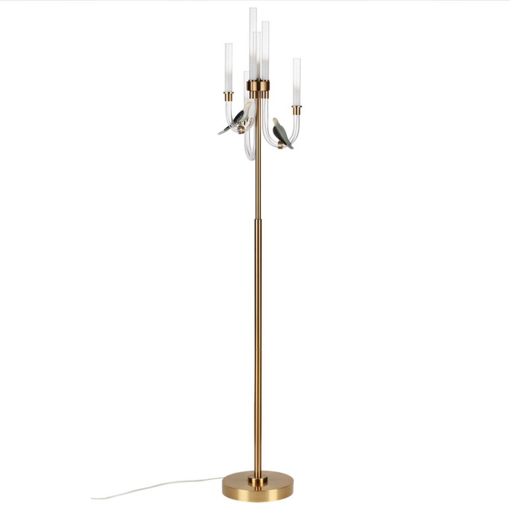 Торшер с 2-мя фигурками птиц на изогнутых прозрачных трубках Ganthea