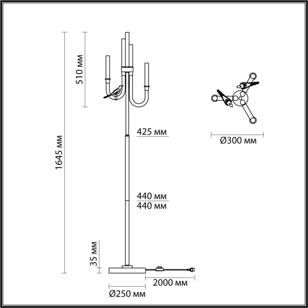 Торшер с 2-мя фигурками птиц на изогнутых прозрачных трубках Ganthea