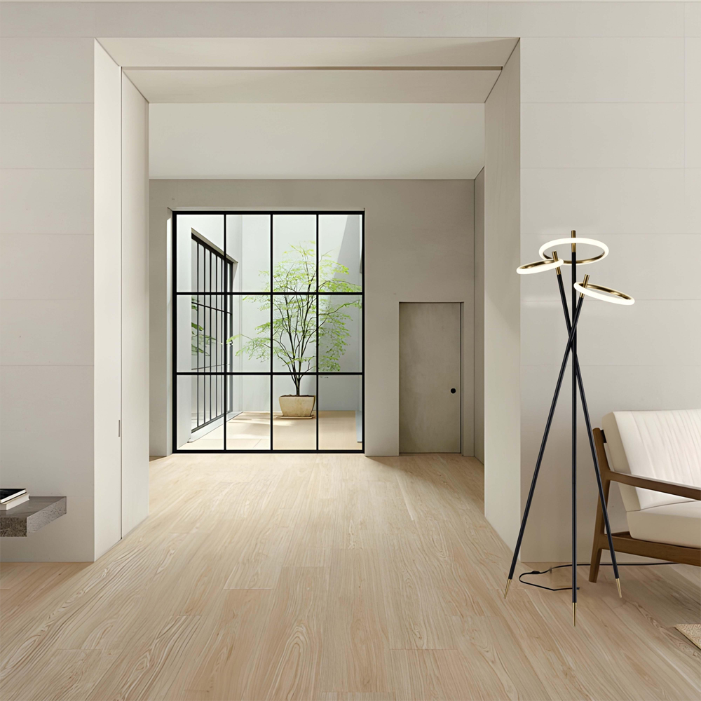 Торшер с 3-мя круглыми светодиодными лампами на черной триноге Underlining