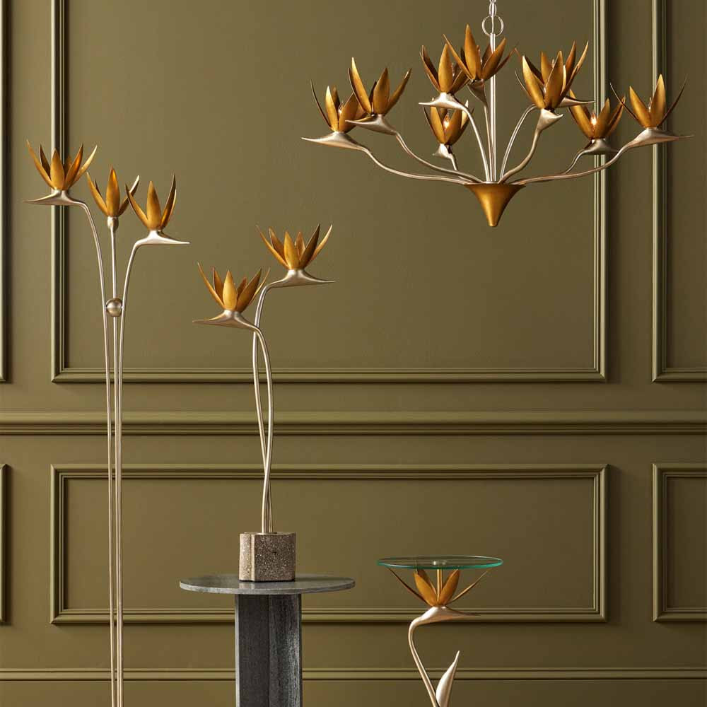 Торшер с 3-мя плафонами в виде цветов Golden Bird of Paradise