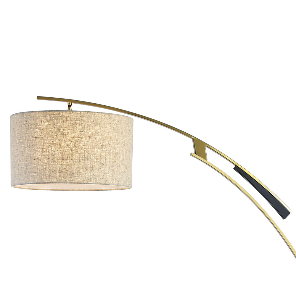 Торшер с изогнутой черной металлической ножкой и цилиндрическим абажуром из ткани Arched Metal Base