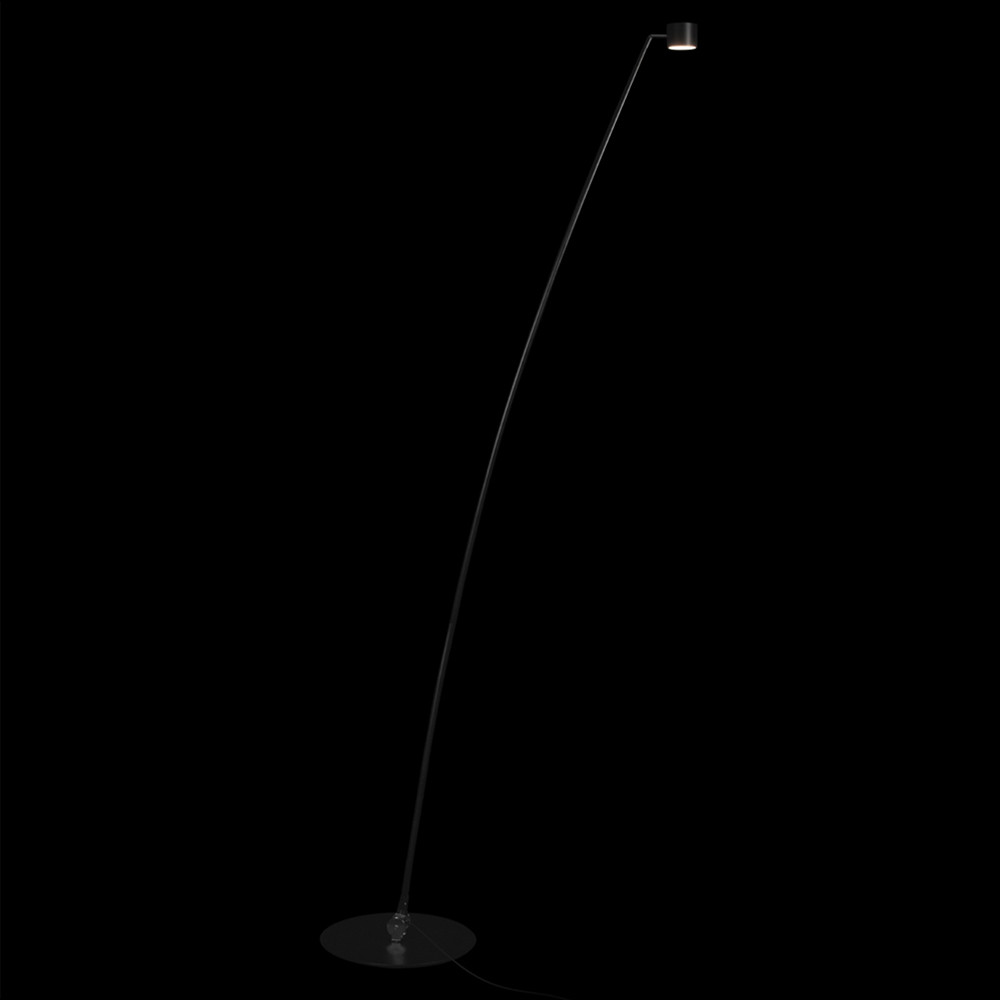 Торшер с изогнутой черной металлической стойкой и цилиндрическим плафоном Davide Groppi