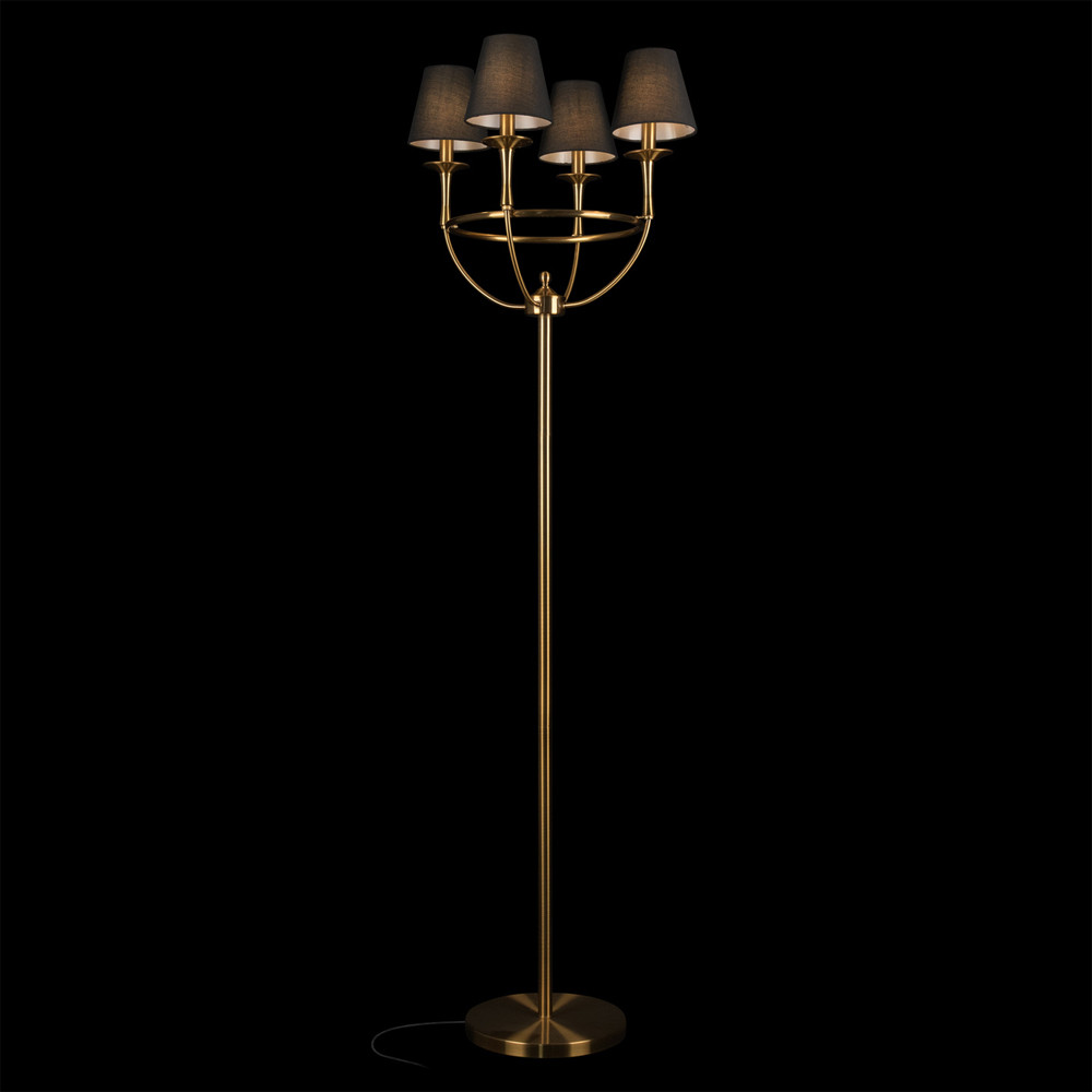 Торшер с металлическим основанием бронзового цвета с черными конусовидными абажурами Dignity