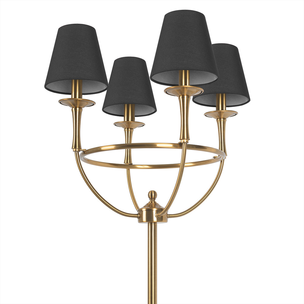 Торшер с металлическим основанием бронзового цвета с черными конусовидными абажурами Dignity