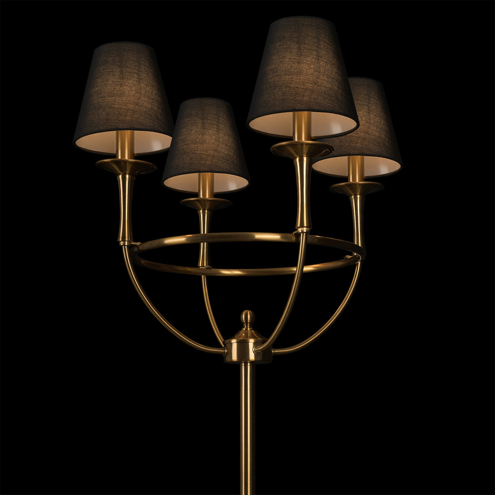 Торшер с металлическим основанием бронзового цвета с черными конусовидными абажурами Dignity