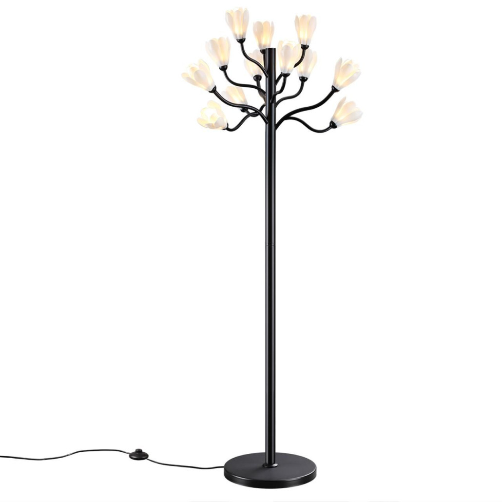 Торшер с плафонами из белых фарфоровых цветов на изогнутых ветвях Floralis