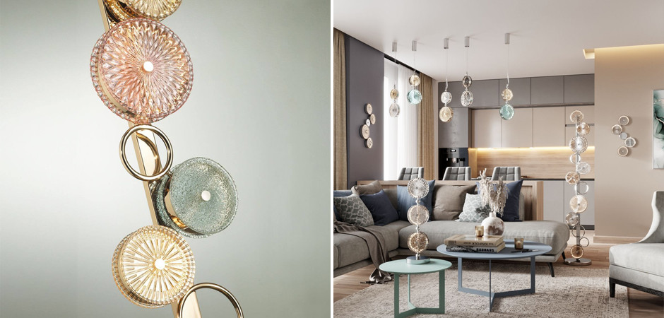 Торшер с разноцветным рельефным стеклом Glass Peonies