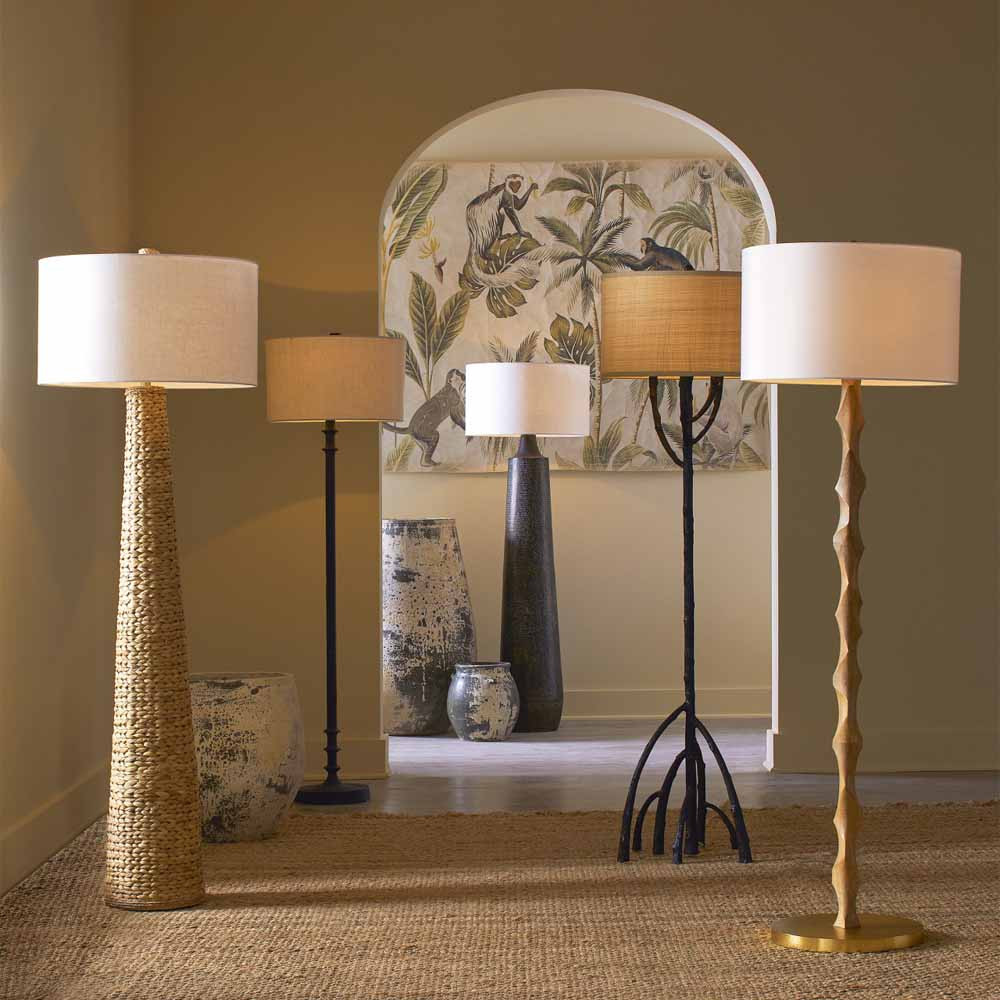 Торшер с цилиндрическим тканевым абажуром на каркасе волнистой формы Rotation