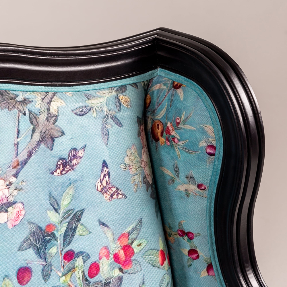 Трехместный диван из натурального бука бирюзовый с изображением птиц и цветов Turquoise Chinoiserie Garden Sofa