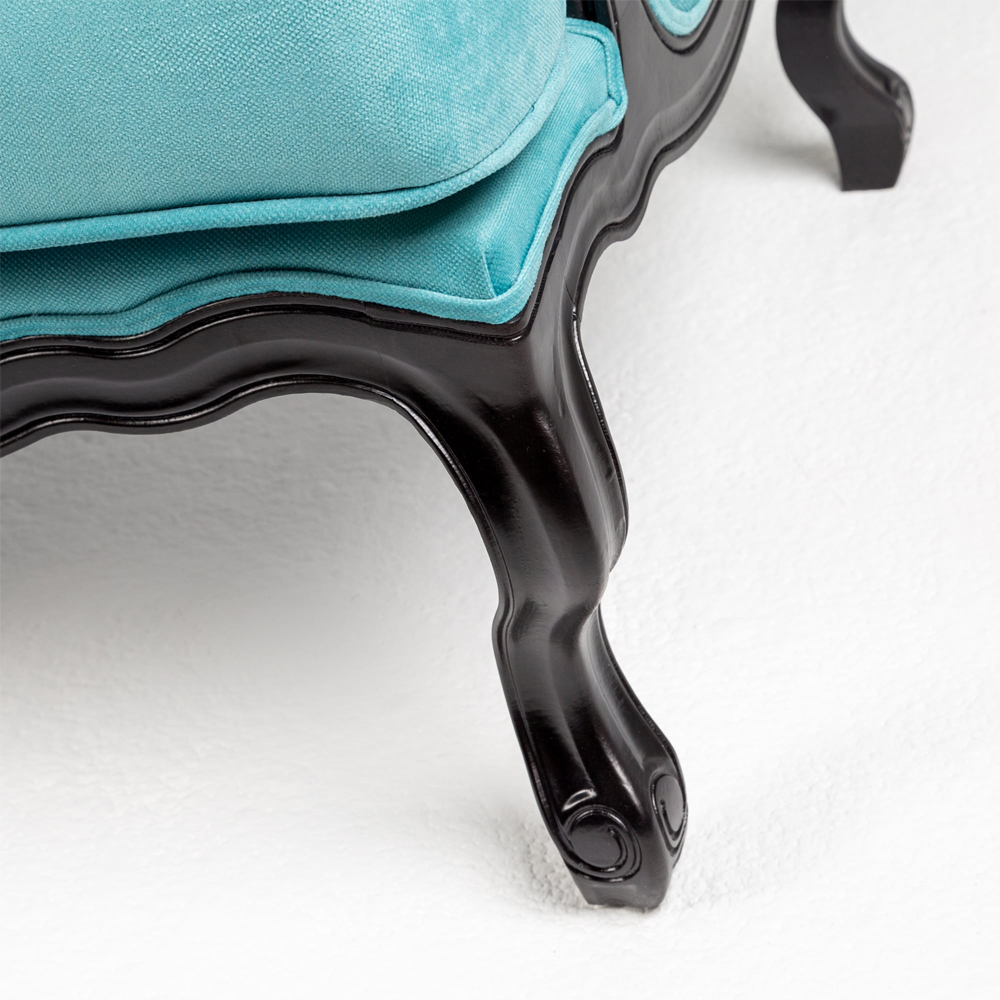 Трехместный диван из натурального бука бирюзовый с изображением птиц и цветов Turquoise Chinoiserie Garden Sofa