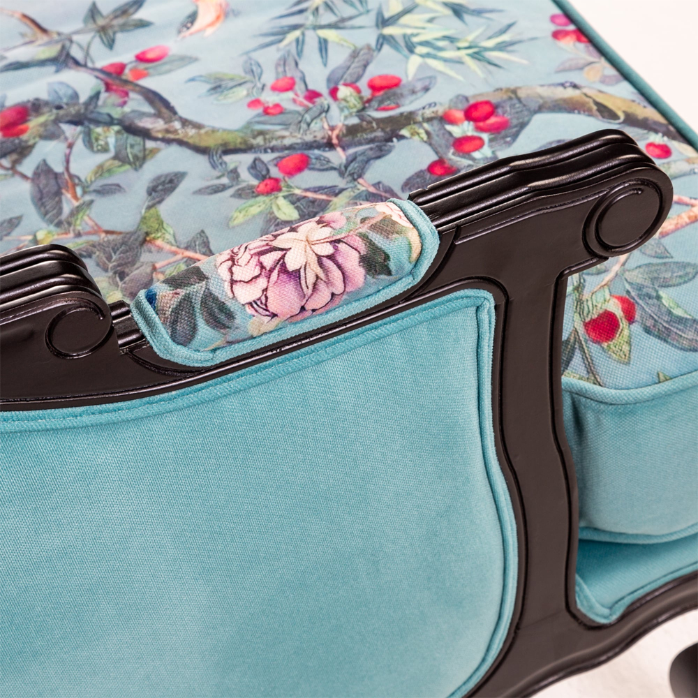 Трехместный диван из натурального бука бирюзовый с изображением птиц и цветов Turquoise Chinoiserie Garden Sofa