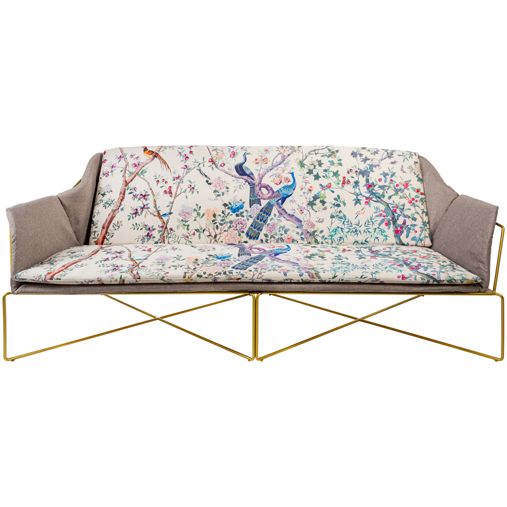 Трехместный диван на металлическом каркасе с цветочным принтом в стиле шинуазри Chinoiserie Birds on a Tree Sofa