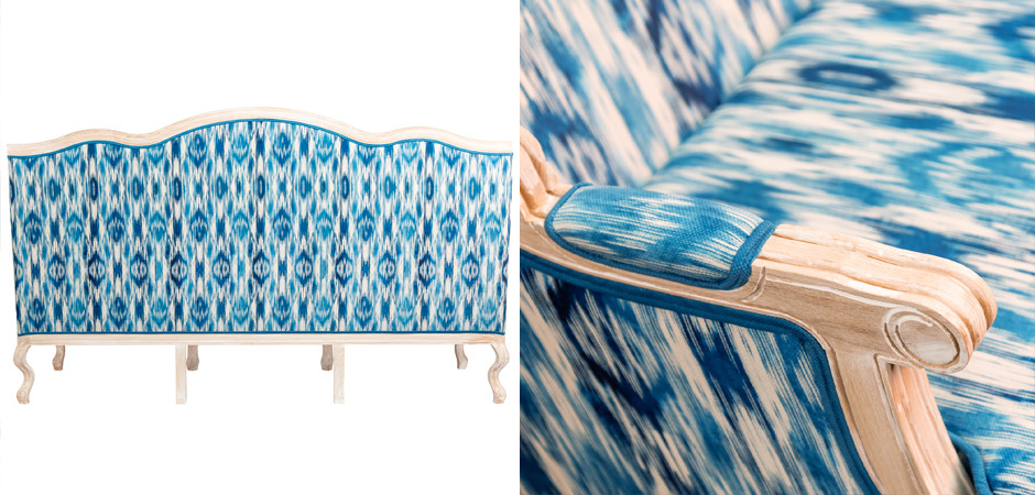 Трехместный диван с голубым узором Ikat Pattern