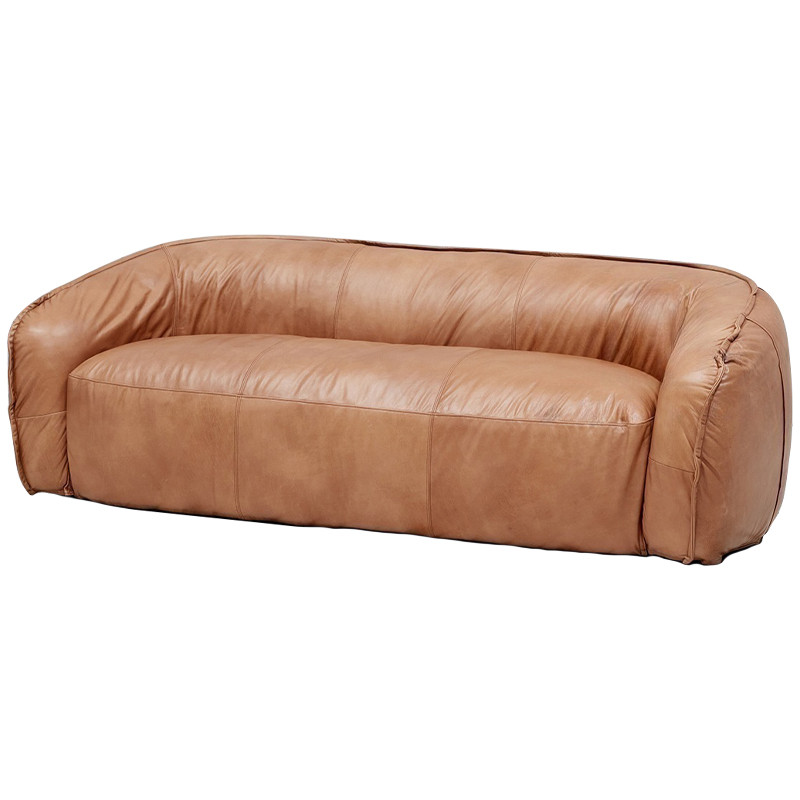Трехместный диван с кожаной обивкой коричневый Coste Leather Sofa