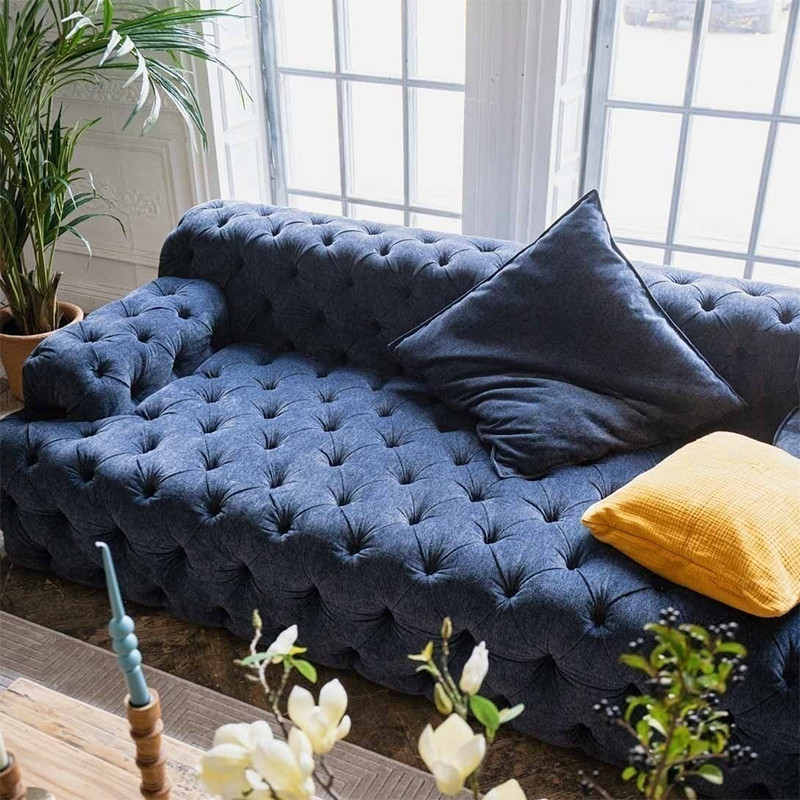 Трехместный диван темно-синий Campion Deep Blue Sofa