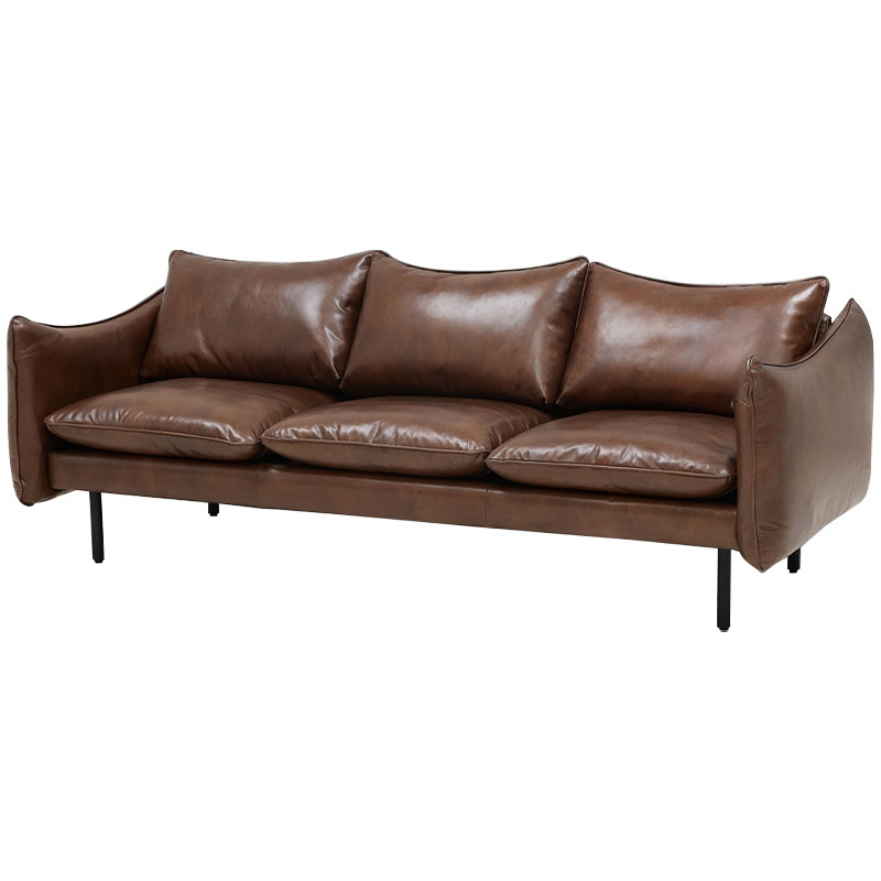 Трехместный кожаный диван на ножках темно-коричневый Tailler Sofa Brown