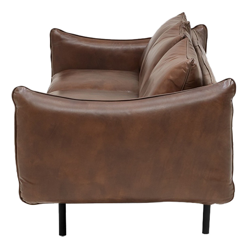 Трехместный кожаный диван на ножках темно-коричневый Tailler Sofa Brown