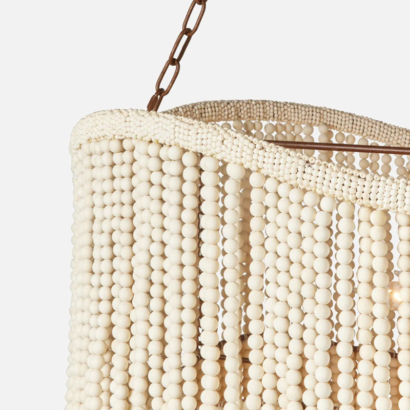Трехъярусная люстра с подвесками из круглых деревянных бусин белая White Beads Three-tier Chandelier