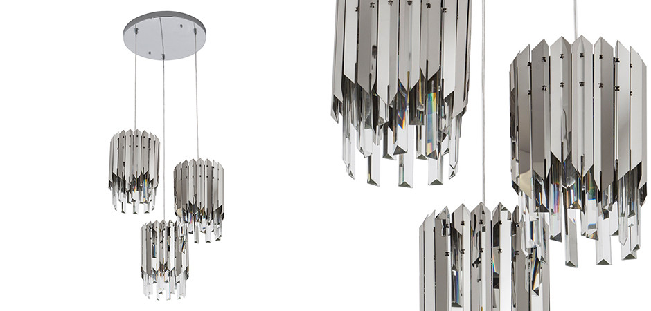 Тройной подвесной светильник Iroh Future Хром на круглой планке