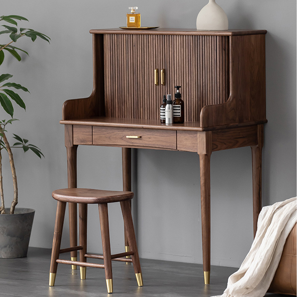Туалетный стол деревянный с ящиком и зеркалом Moon Walnut Furniture