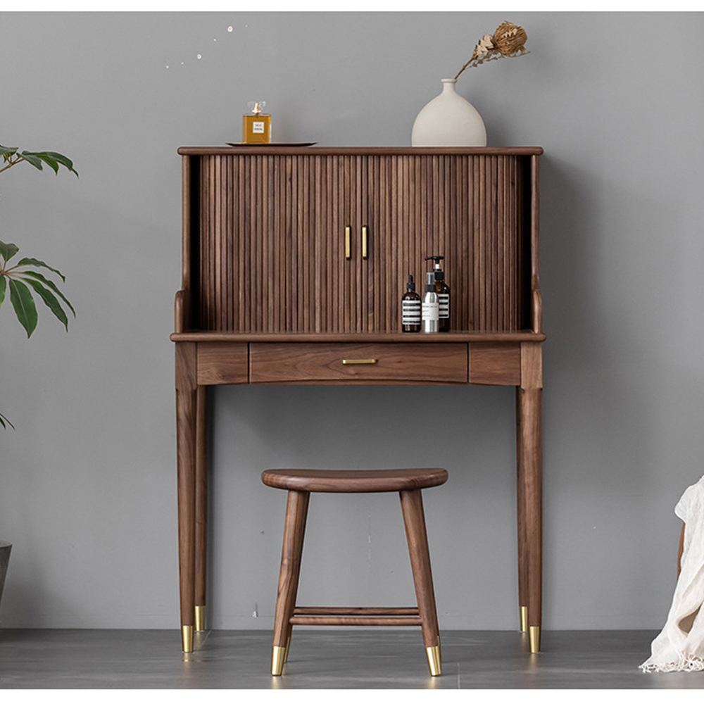 Туалетный стол деревянный с ящиком и зеркалом Moon Walnut Furniture