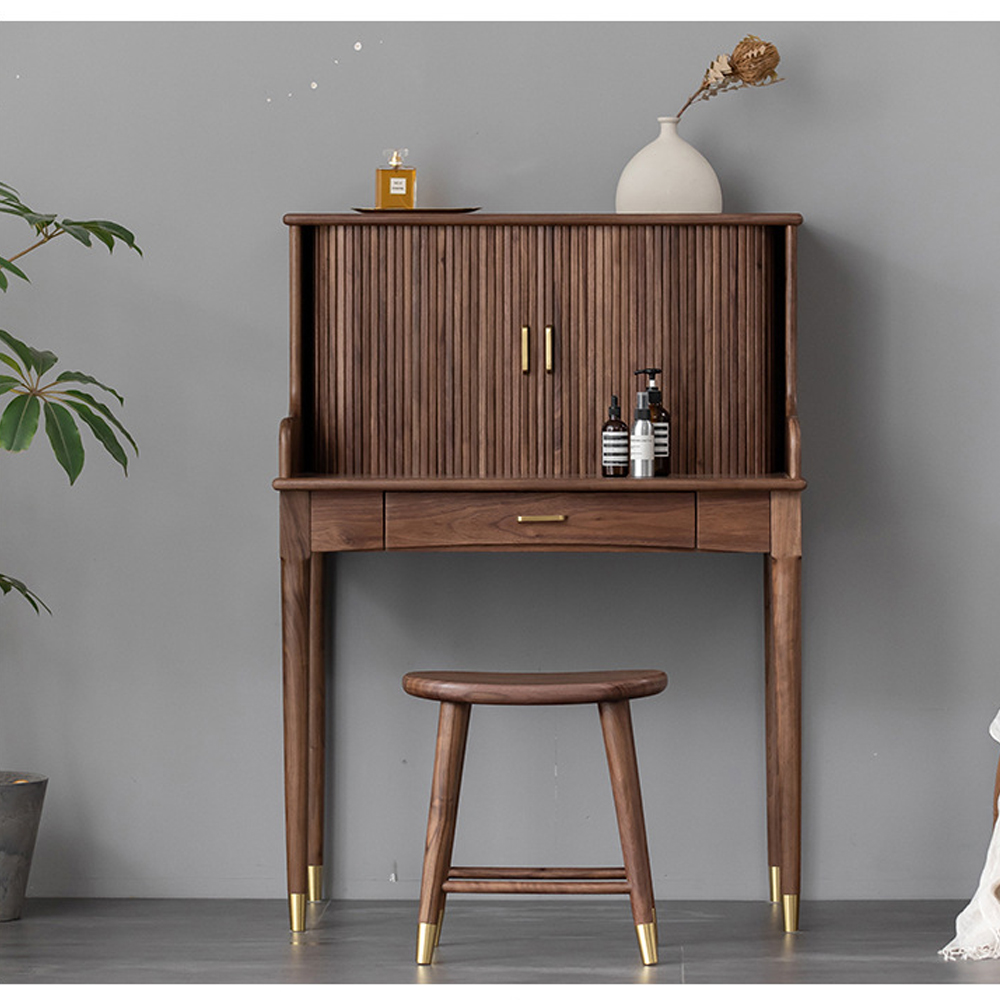 Туалетный стол деревянный с ящиком и зеркалом Moon Walnut Furniture